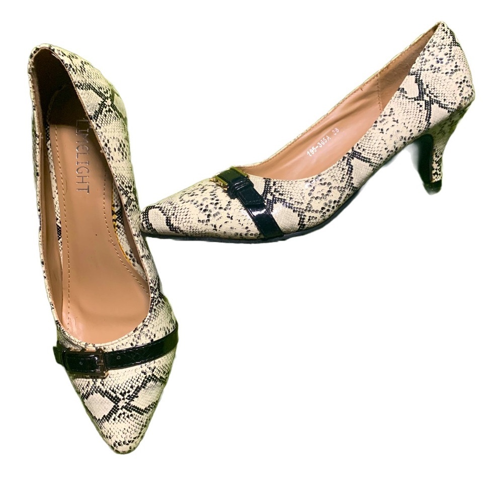 Limelight brand Black & White snake python print kitten heel pumps shoe sz 7